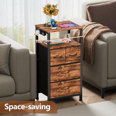 Furnulem Dresser for Bedroom, Tall Nightstand, Bedside Table with Charging Station, LED Light, Fabric Bins, Night Stand with Wood Shelf, Small Furniture for Entryway, 33 Inch (4 Drawer, Rustic Brown) - Image 6