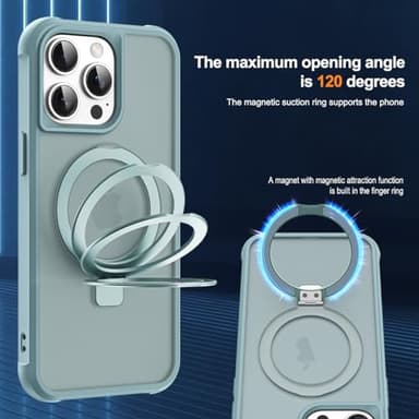 SKYLMW Compatible with iPhone 14 Pro Case with Invisible Magnetic O-Ring Stand Military-Grade Translucent Case for iPhone 14 Pro 6.1" [Compatible with Mag-Safe][Great Grip Feeling], Blue - Image 9
