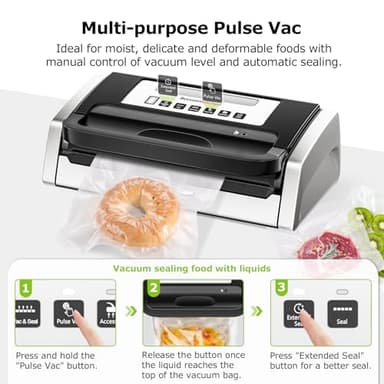 Bonsenkitchen Vacuum Sealer Machine, Globefish Technology for Perfect Vacuum Sealing, Powerful Low-Noise Food Vacuum Sealer with Easy Handle Design, Built-in Cutter and Bag Storage, 2 Bag Rolls - Image 3