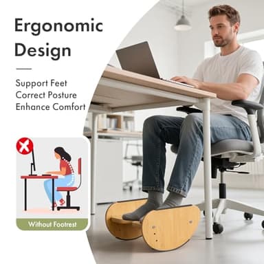 Amazer Bamboo Foot Rest for Under Desk at Work, 2-in-1 Reversible Rocking Footrest Adjustable Foot Stool, Ergonomic Footrest for Under Gaming Desk, Feet Support Leg Footstools for Home Office - Image 3