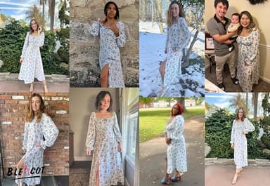 BLENCOT Womens Casual Square Neck Long Sleeve Boho Floral Midi Dress Print Side Split Dresses White XL - Image 5