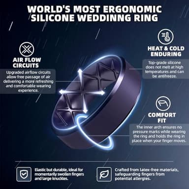Egnaro Silicone Ring For Men 9mm Wide 2.5mm Thick, Rubber Wedding Bands Ergonomic Breathable Design, Flexible Engagement Rings - Image 2