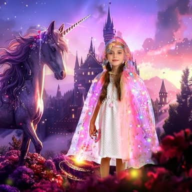 Fedio Princess Dress up for Girls,Unicorn Light up Princess Cape Set,Light up Princess Dress with Unicorn Toys for Girls 3-8 Halloween - Image 2