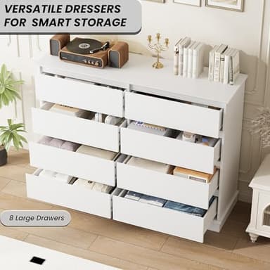 8 Drawer Dressers for Bedroom, Chest of Drawers with Deep Drawers, Large Double Dresser for Closet with Wide Top, Horizontal Wooden Dresser for Living Room, Hallway, Kids Room, White - Image 7