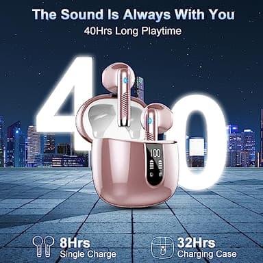 Wireless Earbuds, Bluetooth Headphones 5.4 with ENC Noise Cancelling Mic, 40H Bluetooth Ear buds Stereo Bass with LED Display Charging Case, IP7 Waterproof Wireless Earphones for Android/iOS, Rosegold - Image 2
