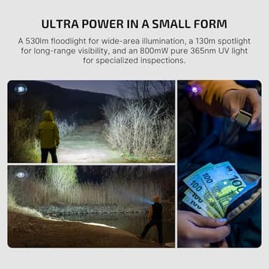 OLIGHT Oclip Ultra EDC Flashlight Clip-on Light, 530 Lumens Rechargeable with Type-C Charging, Combines Floodlight, Spotlight and UV, Triple Magnetic Lights for Inspection and Work (Olive Green) - Image 4