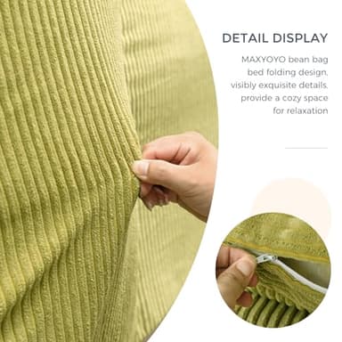 MAXYOYO Bean Bag Bed Folding Sofa Bed Floor Mattress for Adults, Extra Thick and Long Floor Sofa with Corded Washable Cover, Green, 30x95 Inch - Image 9
