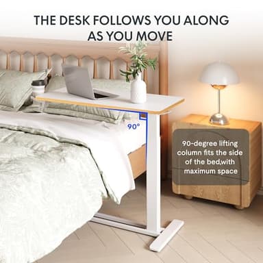 FLEXISPOT Mobile Standing Desk with Wheels Pneumatic Laptop Rolling Computer Cart Movable Height Adjustable Small Sit Stand Desk Computer Workstations Home Use（31.5" W x 17.7" D,White+Maple - Image 5