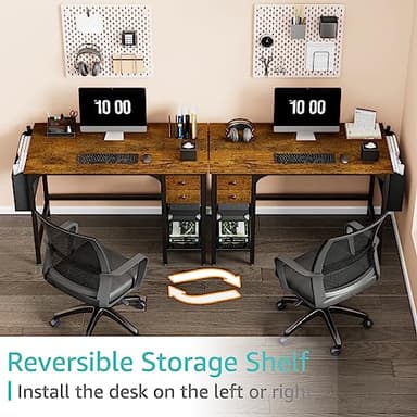Lufeiya Computer Desk with Drawers - 40 Inch Work Reversible Small Desk for Bedroom Home Office, Simple Study Writing Table PC Desks with Drawer Storage Shelves, Rustic Brown - Image 4