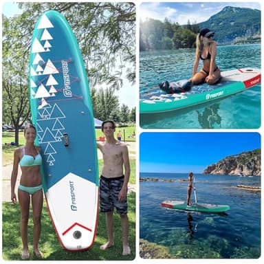 FBSPORT 11' Premium Stand Up Paddle Board, Yoga Board with SUP Accessories & Carry Bag | Wide Stance, Surf Control, Non-Slip Deck, Leash, Paddle and Pump for Youth & Adult(BlueWhite) - Image 5