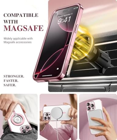 BERFY Magnetic for iPhone 16 Pro Max Case, Compatible with MagSafe, [Built-in 9H Tempered Glass Screen Protector & Upgraded Camera Protection] Full Body Plating Phone case for 16 Pro Max,Titanium Pink - Image 6
