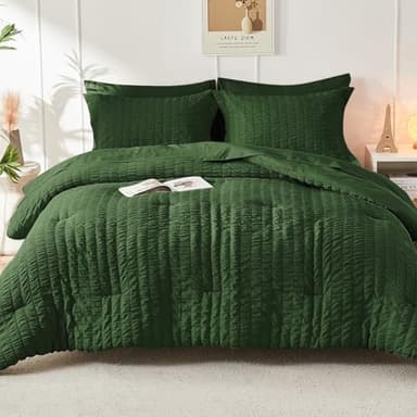 HYMOKEGE Dark Green Full Size Comforter Sets Seersucker 7 Pieces, All Season Luxury Bed in a Bag for Bedroom, Bedding Set with Comforters, Sheets, Pillowcases & Shams - Image 8
