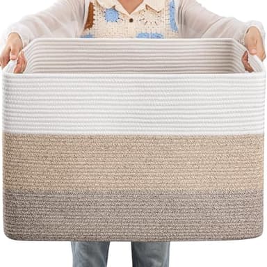 OIAHOMY 108L Large Cotton Rope Basket, Rectangle Woven Baskets for Storage, Nursery Blanket Storage Living Room, Toy Basket With Handle-25”x16”x16”-Gradient Yellow - Image 1