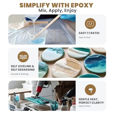 LEEYA RESIN Crystal Clear Epoxy Resin Kit 64OZ, No-Bubble, No-Yellowing, Self Leveling Resina Epoxica para Manualidades, Clear Resin for Crafts, Tabletop, Coaster, Tray, Painting, Jewelry, 1:1 Ratio - Image 2