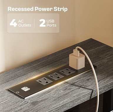 Huuger 55 inch Computer Desk with 4 Drawers, Gaming Desk with LED Lights & Power Outlets, Home Office Desk with Large Storage Space for Bedroom, Work from Home, Gray - Image 6