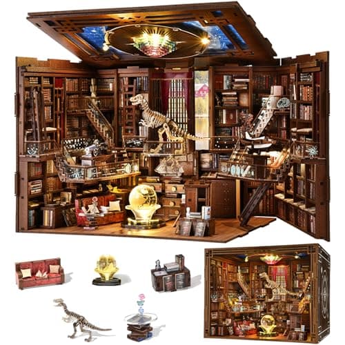 DIY Book Nook Library Kit, Miniature Dollhouse Booknook Kit, 3D Wooden Puzzle Bookend Bookshelf with LED Light for Teens and Adults (Beyond Library Max) - Image 1