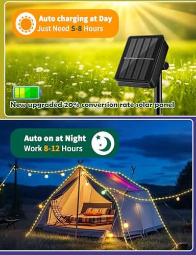 Solar Rope Light Waterproof IP65 39FT 100LEDs Outdoor LED ‎Solar Outdoor Lights for Party Garden Yard Home Wedding Christmas Halloween Holiday Tree Decoration Lighting - Image 4