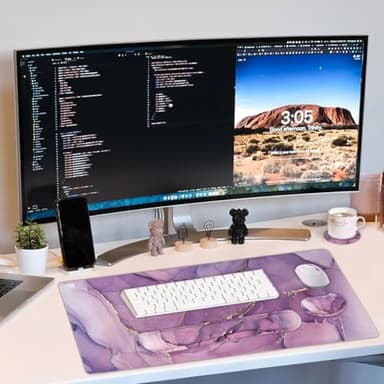 Large Keyboard Mouse Pad Set, Extended Mouse Pad+Keyboard Wrist Rest Support, Memory Foam Ergonomic Easy Typing, 4Pcs (35.4×15.7 in) Desk Pad Set for Home Office Study Game - Purple - Image 7