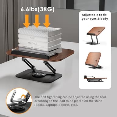 SupeDesk Book Stand for Reading, Adjustable Book Holder with 360° Rotating Bases, Foldable Designs, and Elastic Clips, Multifunctional Display Stand for Recipe, Cookbooks, Magazines, Tablets, Laptops - Image 6
