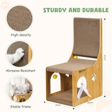 Cat Scratcher Pad for Indoor Cats, Cardboard Scratching Post Cat Scratch & Hideout with Box and Toy, Vertical Kitten Scratching Board House, Ideal for Cat to Scratch, Rest and Play - Image 3