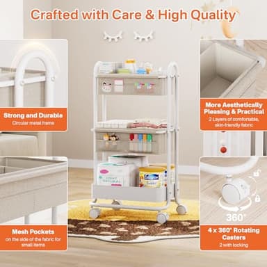 Modanais Baby Diaper Caddy Organizer Cart - 3 Tier Rolling Storage Cart with Wheels, Baby Essentials Nursery Storage, Detachable Dividers - for Crib, Bedroom, Art & Craft Organizer (Off White) - Image 3