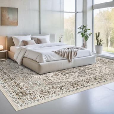 RUUGME 10x14 Area Rug Washable - Washable Lightweight Area Rug Stain Resistant Carpet Soft Rugs for Bedroom with Non Slip Backing Indoor Ultra-Thin Rugs Home Decor 10x14 Ivory - Image 3