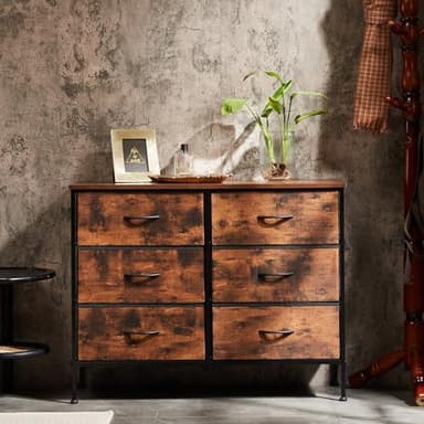 Sweetcrispy Dresser for Bedroom, TV Stand, 6-Drawer Fabric Storage Cabinet with Open Shelves, Console Table, Entertainment Center and Closet Organizers for Living Room Furniture, Brown - Image 7