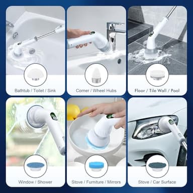 LABIGO Electric Spin Scrubber LA4 Pro, Dual Speed Bathroom Scrubber with Display & 6 Replacement Cleaning Heads, Cordless Power Scrubber with Adjustable & Detachable Handle for Bathroom Floor Tile - Image 6