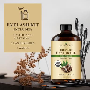 Handcraft Blends Cold-Pressed Organic Castor Oil in Glass Bottle with Lash Brushes - 4 Fl Oz - 100% Pure and Natural - Premium Grade Carrier Oil for Hair Growth, Eyelashes and Eyebrows - Hair and Body - Image 4