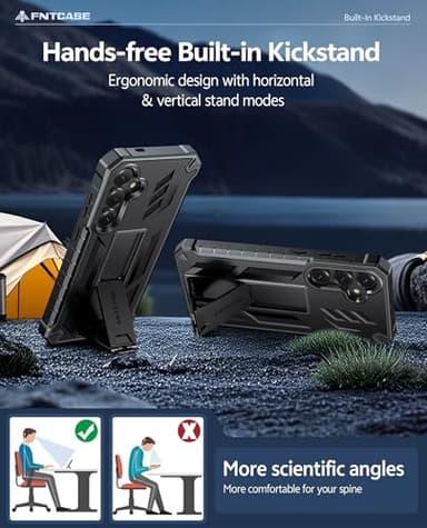 FNTCASE for Samsung Galaxy S25-Plus Case: for Samsung S24-Plus Case Military Grade Drop Proof Protection Mobile Cover with Kickstand | Matte Rugged Shockproof Protective Sturdy Phone Case (Black) - Image 5