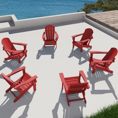 SERWALL Folding Adirondack Chair Outdoor Adirondack Chairs Weather Resistant for Patio - New Red - Image 9