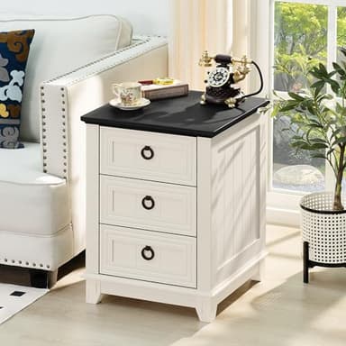 Joaxswe 18" Farmhouse Night Stand with 3 Drawers, Wood End Table Dresser for Bedroom, White Nightstand, Bed Side Table with Metal Handle, Bedside Cabinet for Bedroom Living Room, Closet - Image 7