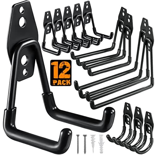 HUPBIPY 12 Pack Garage Hooks Heavy Duty Utility Steel with Anti-Slip Coating Wall Mount Storage Organizer for Hanging Power and Garden Tools, Ladders, Hose, Bikes, Ropes, Bulk Items, and More - Image 1