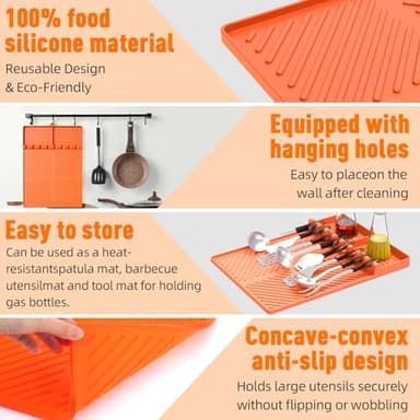 Silicone Grill Mat Compatible with Blackstone, Silicone Griddle Tools Mat with Drip Pad, Spatula Mat for Outdoor Grill Kitchen Counter (Orange) - Image 5