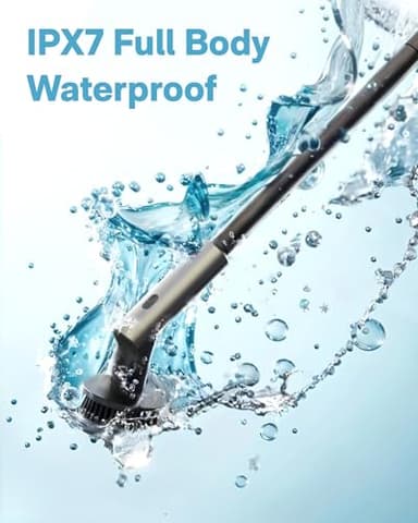 HOTO Cordless Electric Spin Scrubber, IPX7 Full Body Waterproof Bathroom Cleaning Brush, Max 22 in-lb, Shower Scrubber Brush with Long Handle, 6 Brush Heads, Power Scrubber for Bathroom, Floor, Tile - Image 5