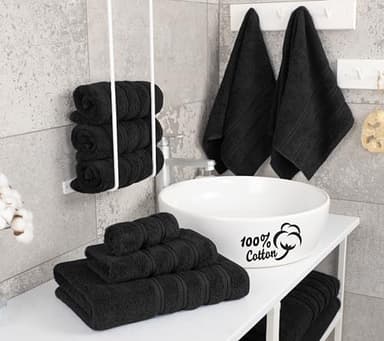 American Soft Linen Luxury 6 Piece Towel Set, 2 Bath Towels 2 Hand Towel 2 Washcloths, 600 GSM 100% Cotton Turkish Towels for Bathroom, Black Towel Sets - Image 2