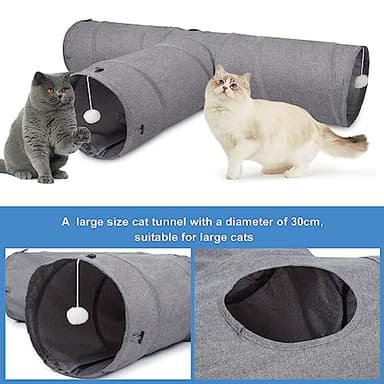 Ownpets Cat Tunnel, Extra Large 3 Way Collapsible Kitty Tunnel Cat Tube with Plush Ball & Feather Toy, Cat Play Tunnel for Large Cat, Kitten, Puppy, Rabbit(12 inches in Diameter) - Image 2