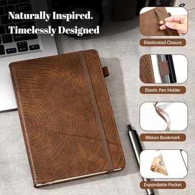CAGIE Lined Journal for Men Women, Tree Growth Ring Leather Bound Journal Notebook, 256 Pages 100 GSM Journals for Writing, A5 Hardcover Journaling Notebooks for Work, Note Taking - Image 2