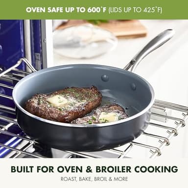 GreenPan 12 Piece Nonstick Swift Cookware Set, Ceramic PFAS-Free Pots & Pans with Lids, Dishwasher & Oven/Broiler Safe to 600F, Kitchen Cooking Set, Sauce, Saute, Stock, Frying Pans, Gray - Image 7