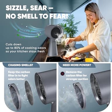 BREETEE Grey Portable Range Hood – Multi-Layer Filtration, Low Noise 3-Speed Compact Kitchen Exhaust Fan, Desktop Range Hood with 4-Core & Carbon Filters, Oil Cup, for Apartments, Dorm, RV, Indoor BBQ - Image 4