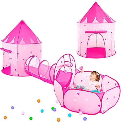PigPigPen 3pc Kids Play Tent for Girls with Ball Pit, Crawl Tunnel, Princess Tents for Toddlers, Baby Space World Playhouse Toys, Boys Indoor& Outdoor Play House, Perfect Kid’s Gifts - Image 1