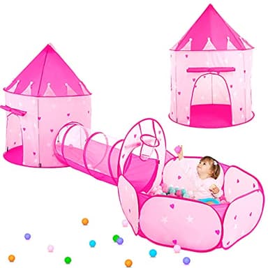 PigPigPen 3pc Kids Play Tent for Girls with Ball Pit, Crawl Tunnel, Princess Tents for Toddlers, Baby Space World Playhouse Toys, Boys Indoor& Outdoor Play House, Perfect Kid’s Gifts - Image 1