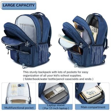 Lohol Water Resistant Daypack with Mulitiple Pockets for School Travel Outdoor College, 15.6 inch Laptop Backpack for Men and Women (Navy Blue) - Image 4