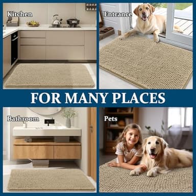 OLANLY Dog Door Mat for Muddy Paws 36x24, Absorbs Moisture and Dirt, Absorbent Non-Slip Washable Doormat, Quick Dry Chenille Mud Mat for Dogs, Entry Indoor Entryway Carpet for Inside Floor, Beige - Image 8