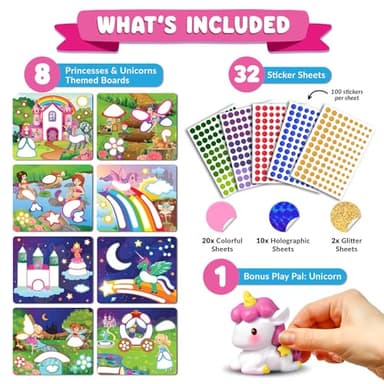 Funcils Dot Art Activity - Unicorn & Princess Sticker Kit, Toddler Art & Craft Supplies for Kids, Birthday Gifts for Boys & Girls Ages 3, 4, 5, 6, 7 Year Old - Kids Travel Toys, Airplane Must Have - Image 2