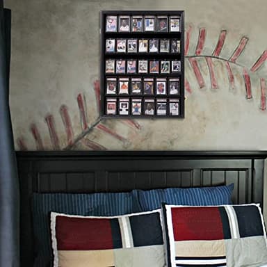 VERANI 35 Baseball Card Display Case - Graded Sports Card Display Frame - Holds Sport Cards with UV Protection Clear View Lockable Wall Cabinet for Football Basketball Hockey Trading Card Large Black - Image 6