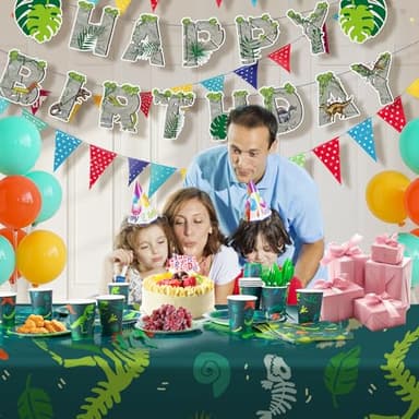 Cecnamt Dinosaur Birthday Decorations, 170 Pcs Dinosaur Party Supplies Including Banner, Plates, Cups, Napkins, Cutlery and Tablecloths, Serves 24 - Image 7