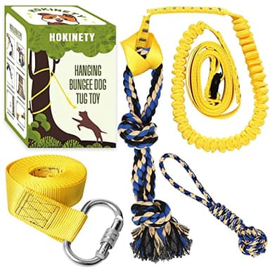 HOKINETY Dog Hanging Bungee Tug Toy: Interactive Tether Tug-of-War for Pitbull Small to Large Dogs to Exercise and Fun Solo Play - Durable Retractable Tugger Dog Rope Toy with 2 Chew Rope Toys - Image 1