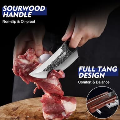 Topfeel 3PCS Butcher Knife Set, Hand Forged Serbian Chef Knives & Meat Cleaver & Viking Knives, Meat Cutting Kitchen Knife Set for Home, Outdoor Cooking, Camping BBQ Gift Idea Men - Image 4
