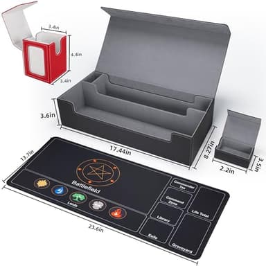 AFIING MTG Deck Box 6 In1 with MTG Playma,Premium Card Storage Box with 5 Pcs MTG Deck Box Holds 2400+ Trading Cards, Large TCG Card Deck Case for Magic Yugioh Sports Cards (Black&Grye) - Image 2